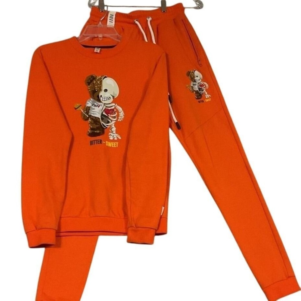Bitter Sweet Bear Skeleton Tracksuit Small Orange Good Graphic Jogger Set